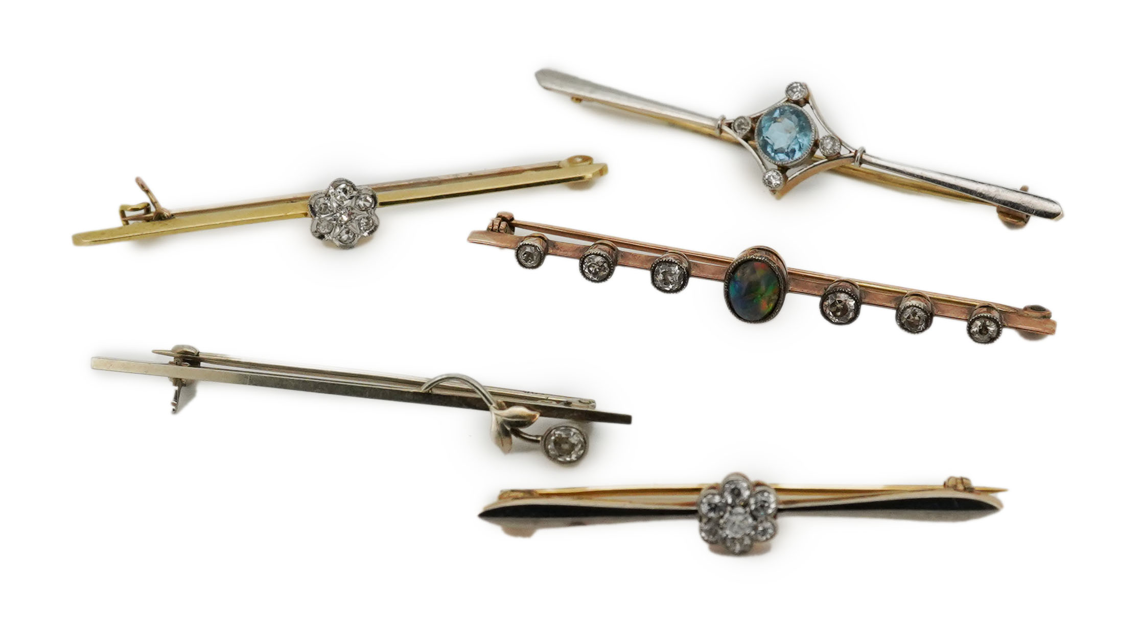 A collection of five gem-set brooches, early 20th century